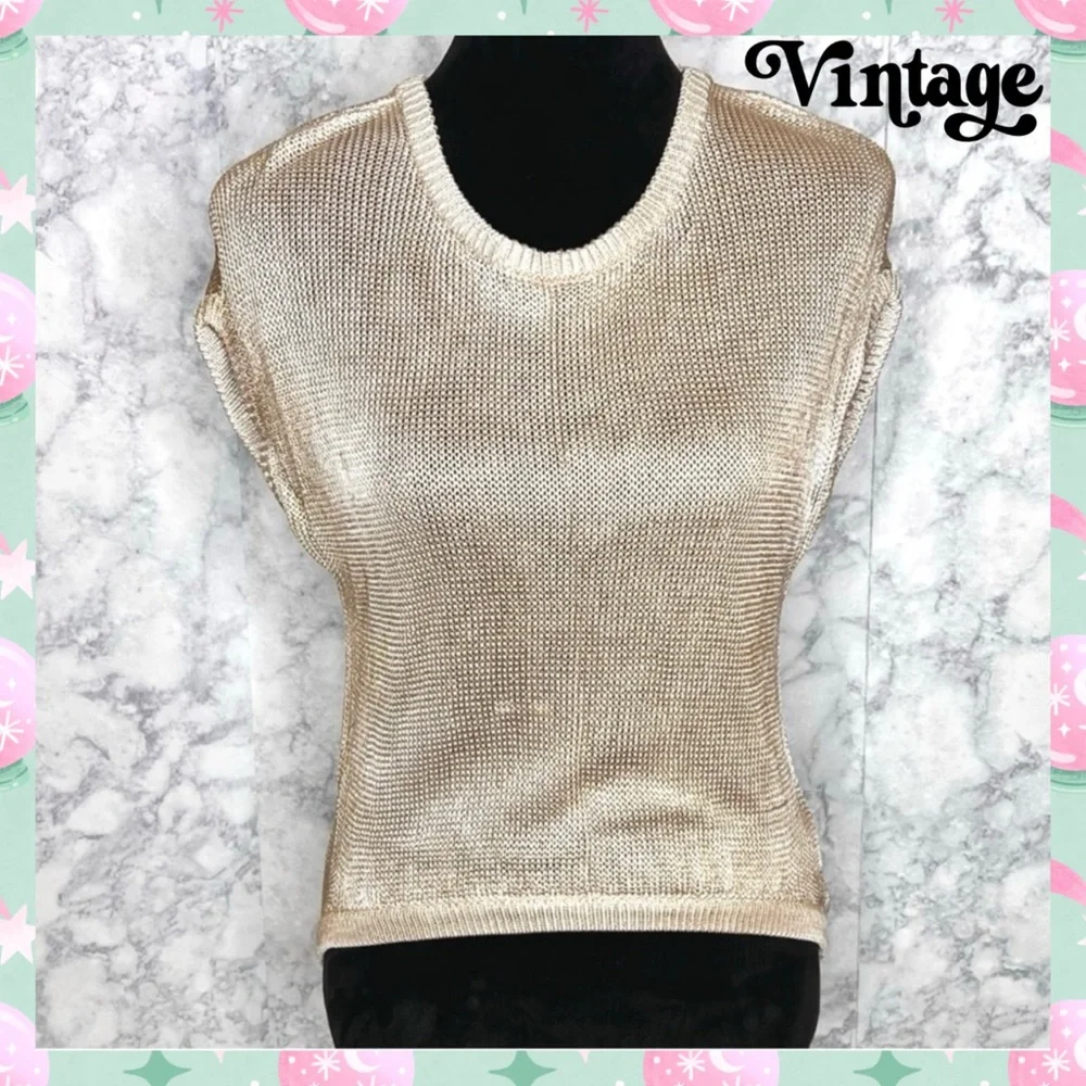 Jessica Simpson Gold Metallic Knit Top Women’s Small Y2K Shimmer Blouse